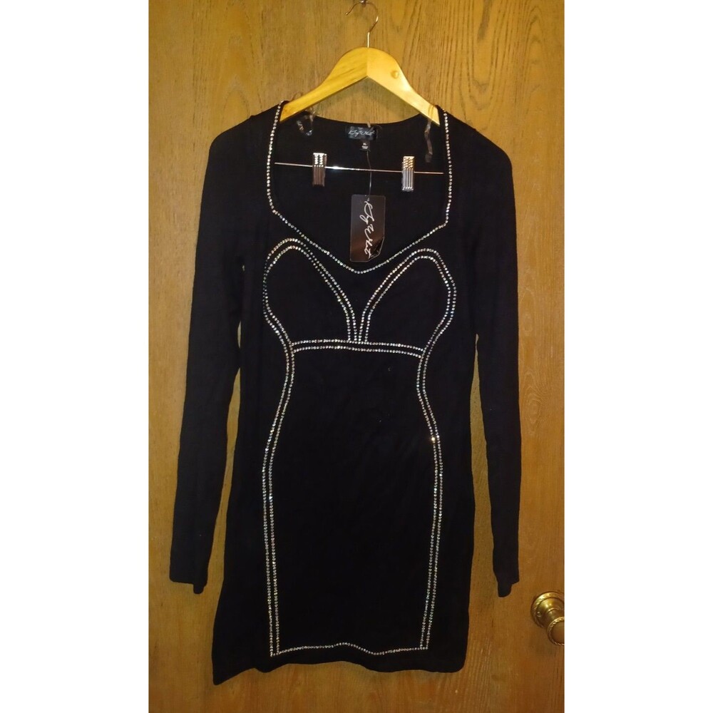 Say What? Juniors Rhinestone Embellished Bodycon Sweater Dress Black Size XL